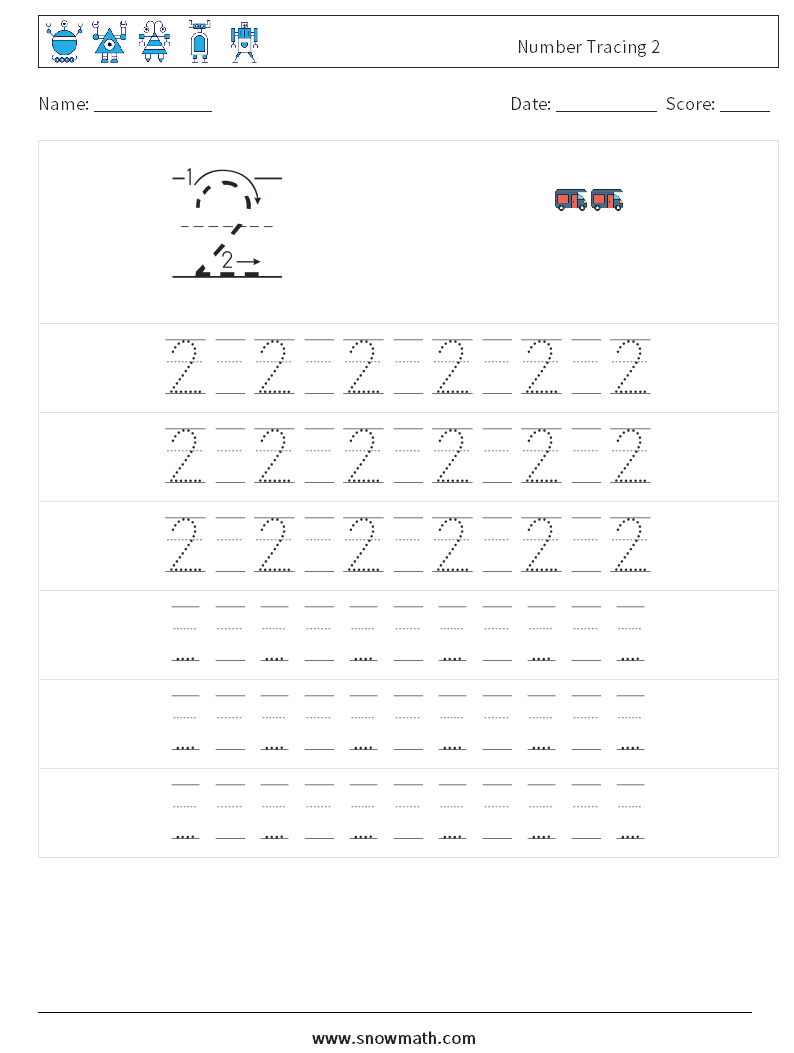 Number Tracing 2 Maths Worksheets 19