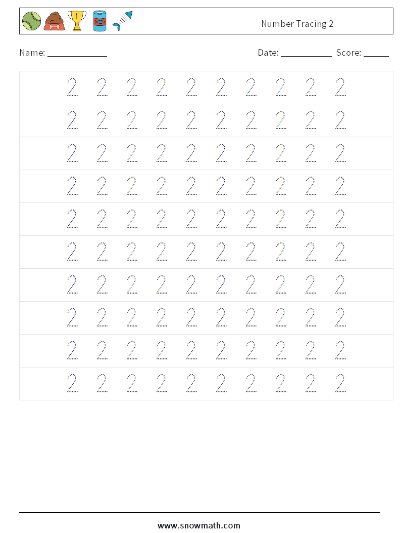 Number Tracing 2 Maths Worksheets 2