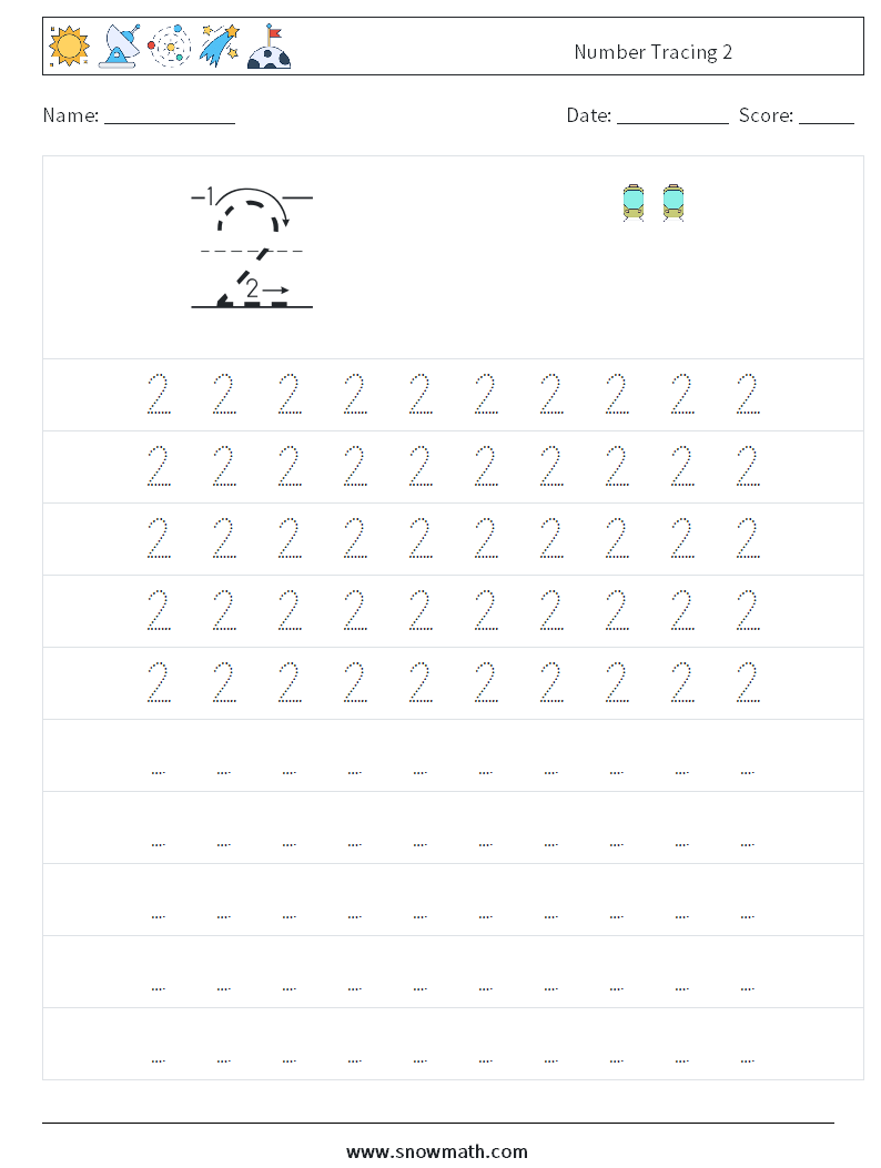 Number Tracing 2 Maths Worksheets 3