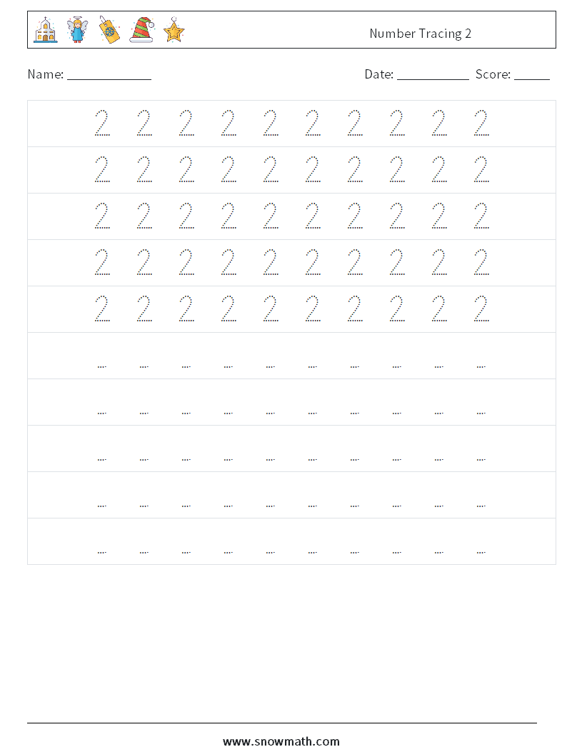 Number Tracing 2 Maths Worksheets 4