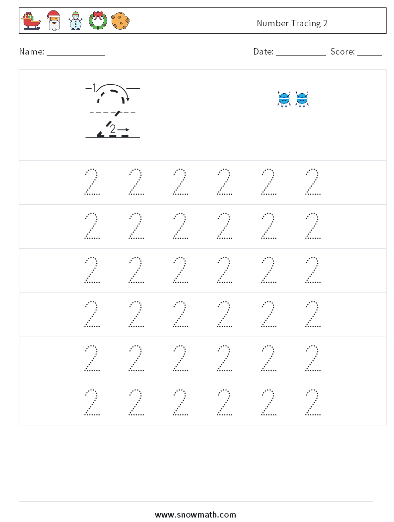 Number Tracing 2 Maths Worksheets 5