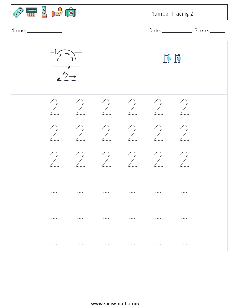 Number Tracing 2 Maths Worksheets 7