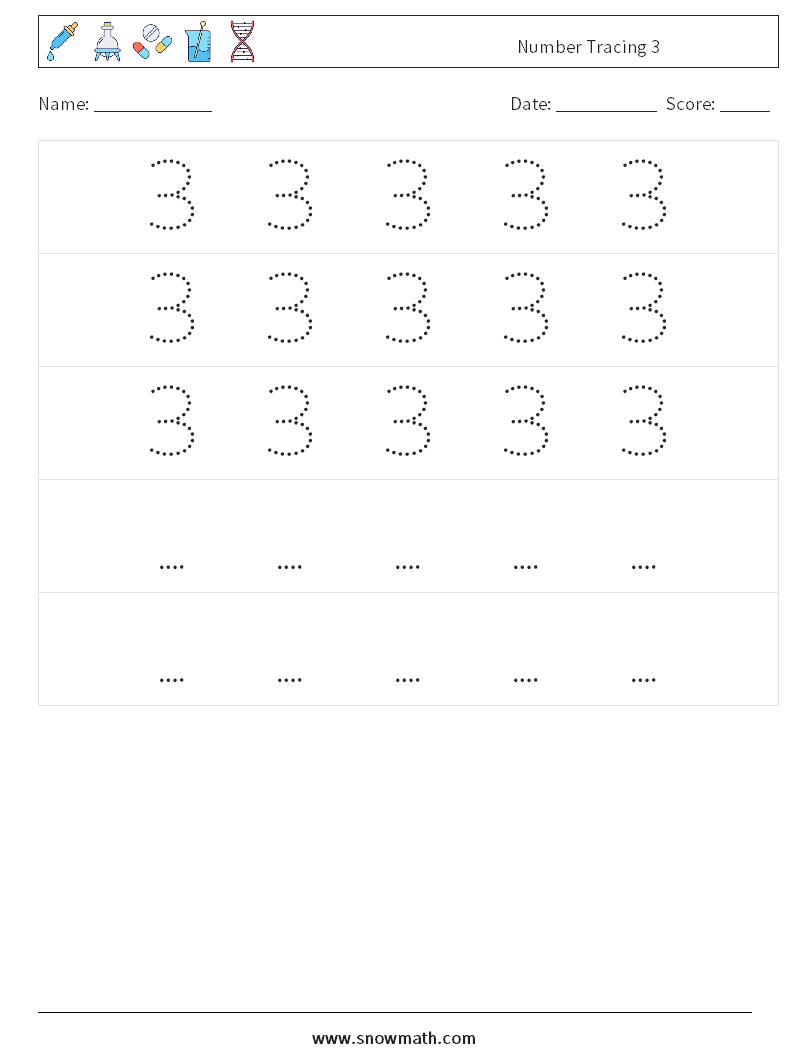 Number Tracing 3 Maths Worksheets 12
