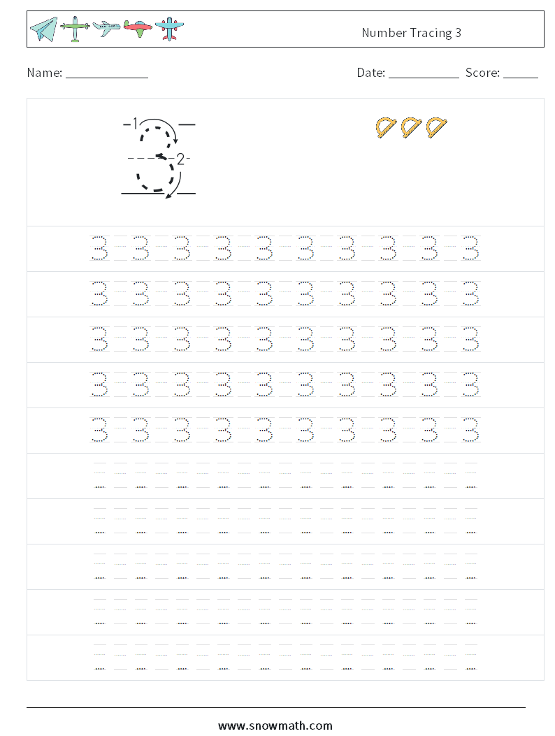 Number Tracing 3 Maths Worksheets 15