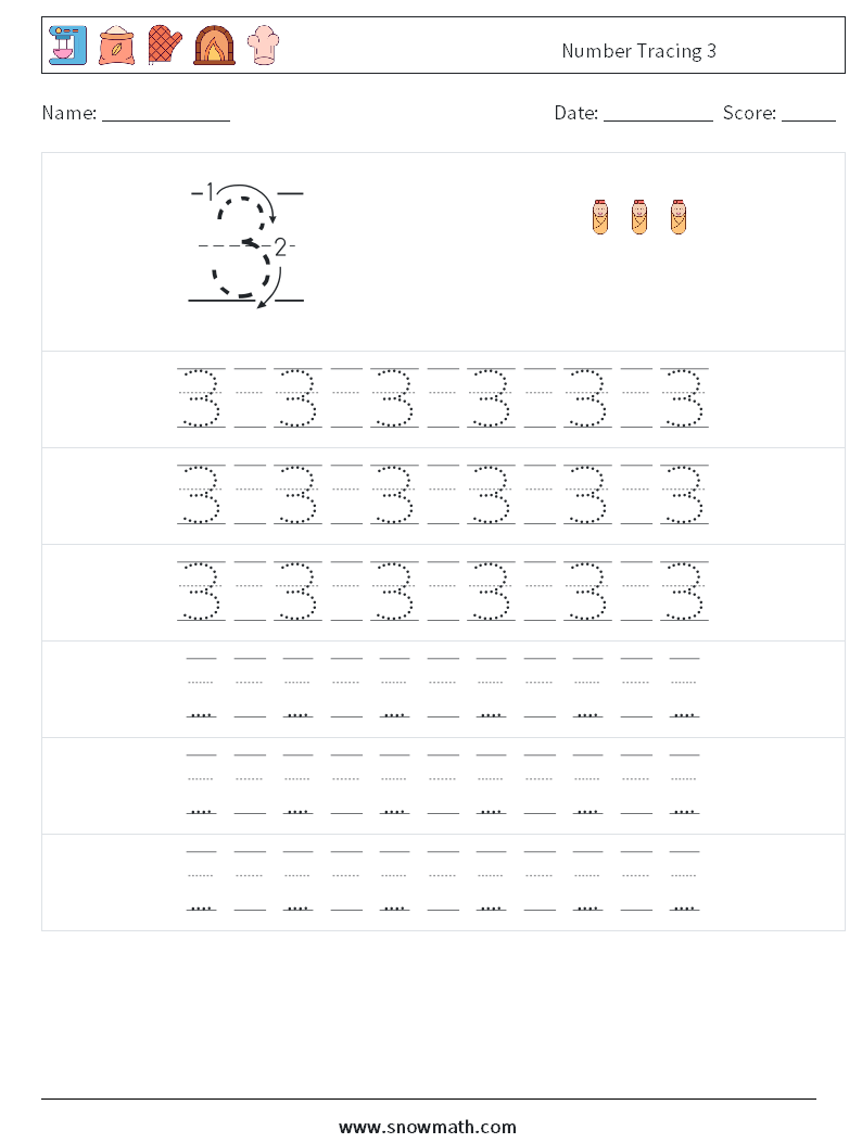 Number Tracing 3 Maths Worksheets 19