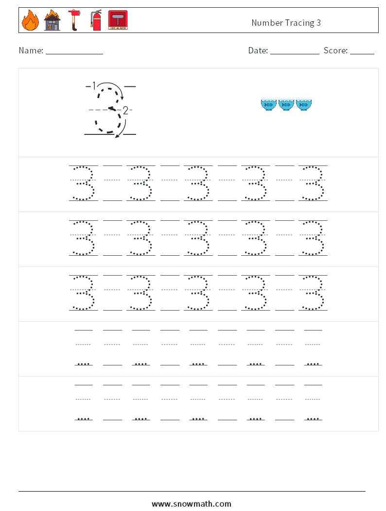 Number Tracing 3 Maths Worksheets 23