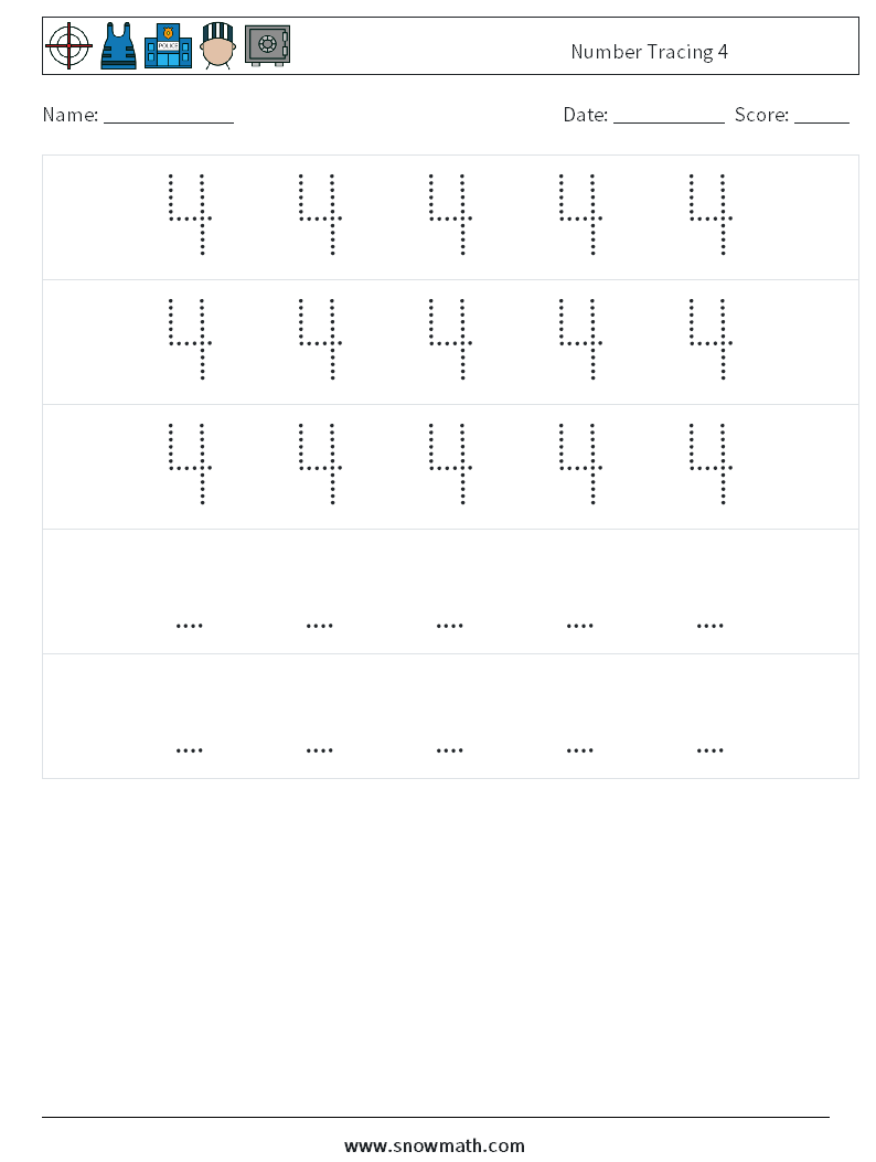 Number Tracing 4 Maths Worksheets 12