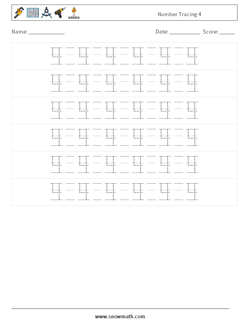 Number Tracing 4 Maths Worksheets 18