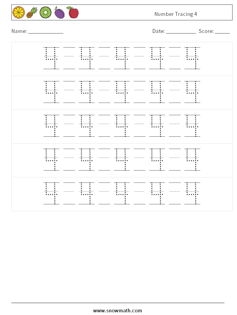 Number Tracing 4 Maths Worksheets 22