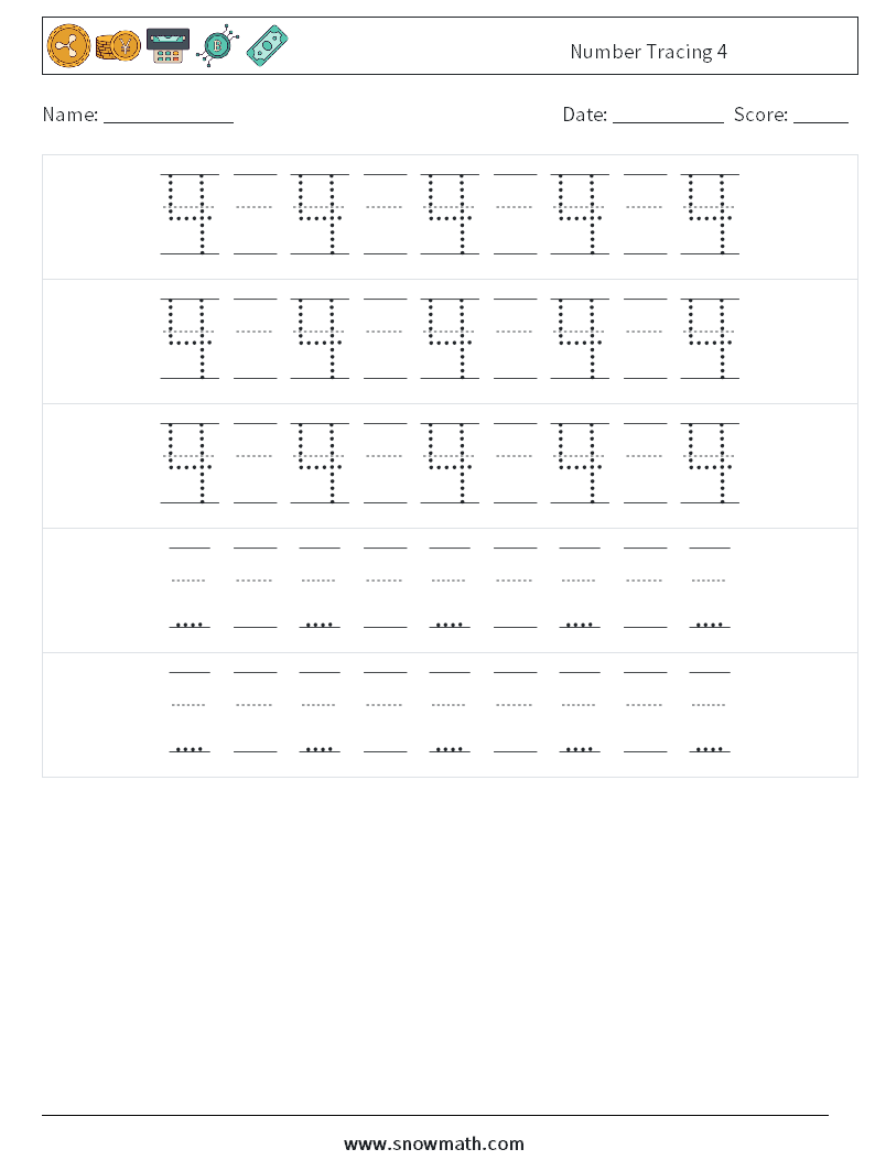 Number Tracing 4 Maths Worksheets 24