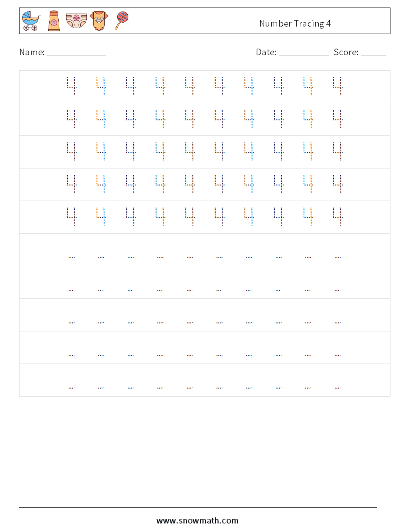 Number Tracing 4 Maths Worksheets 4