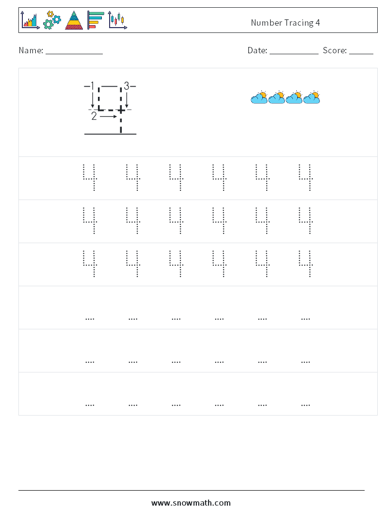 Number Tracing 4 Maths Worksheets 7