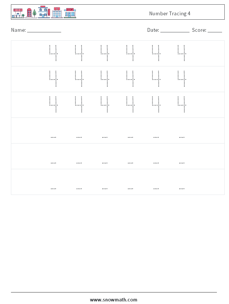 Number Tracing 4 Maths Worksheets 8