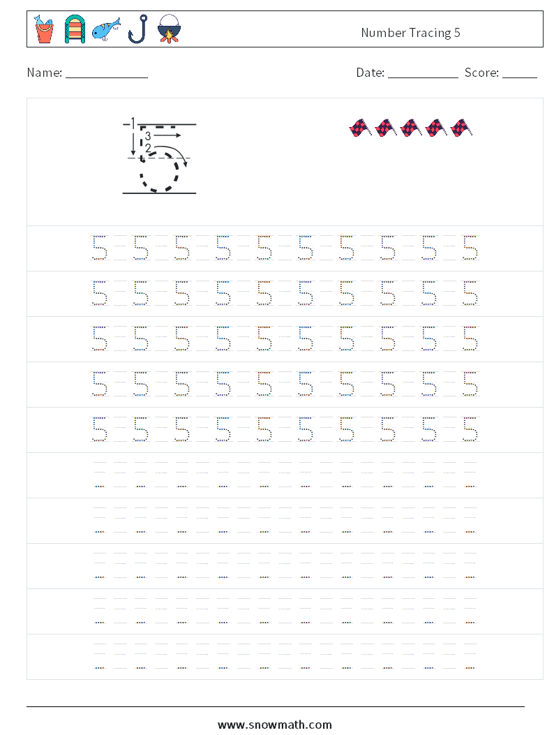 Number Tracing 5 Maths Worksheets 15