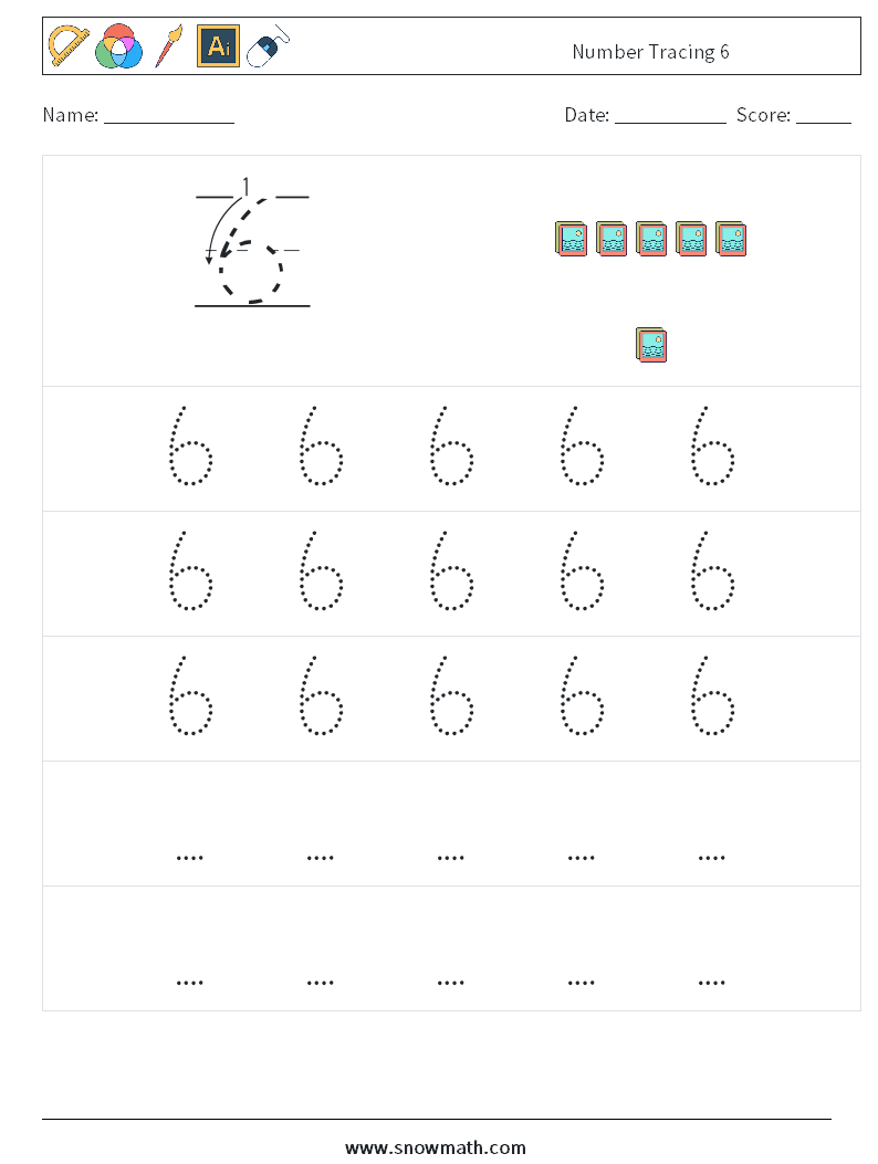 Number Tracing 6 Maths Worksheets 11