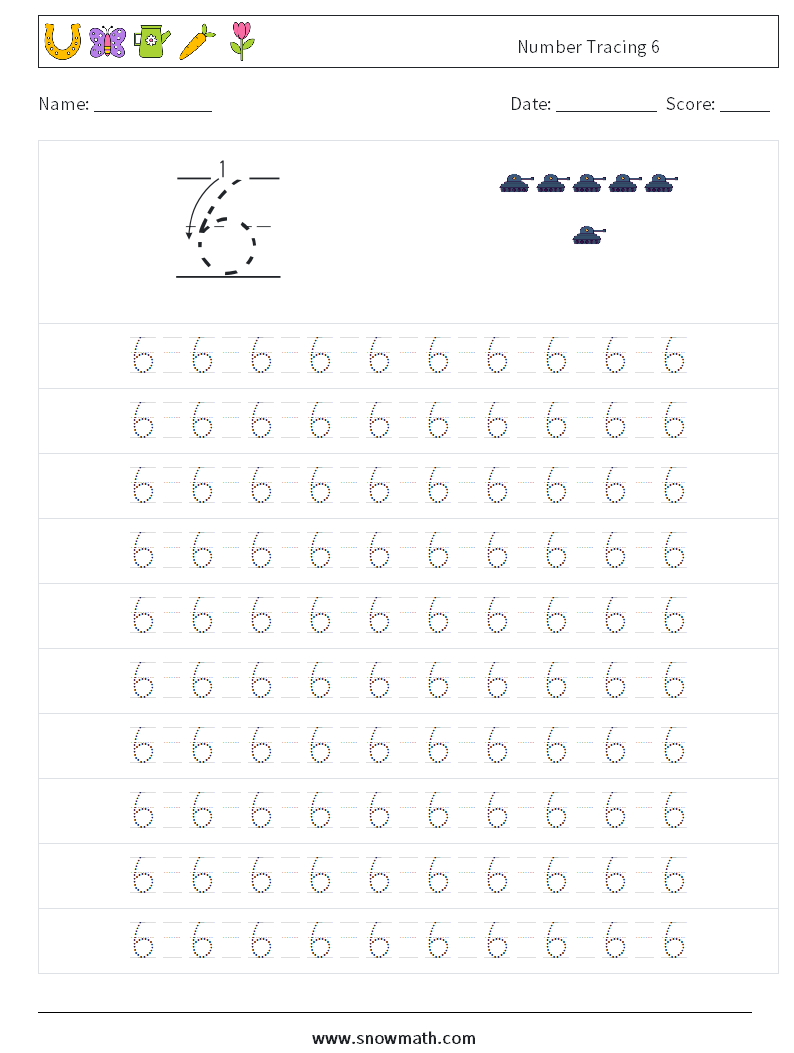 Number Tracing 6 Maths Worksheets 13