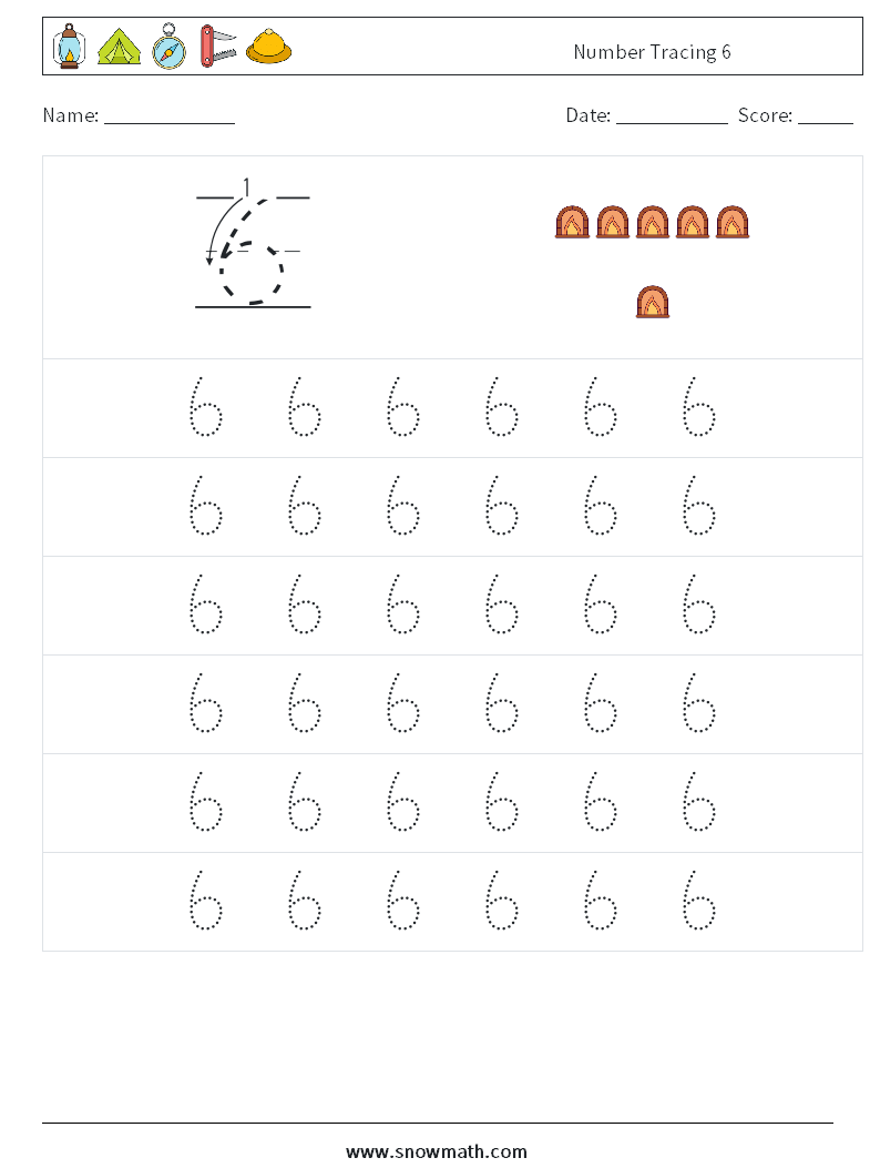 Number Tracing 6 Maths Worksheets 5