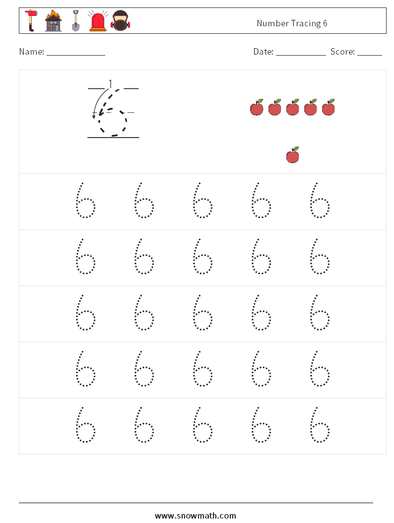 Number Tracing 6 Maths Worksheets 9