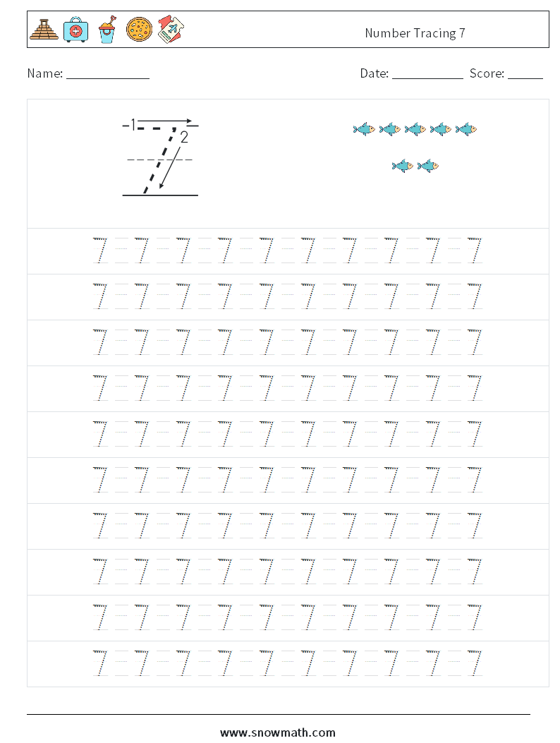 Number Tracing 7 Maths Worksheets 13