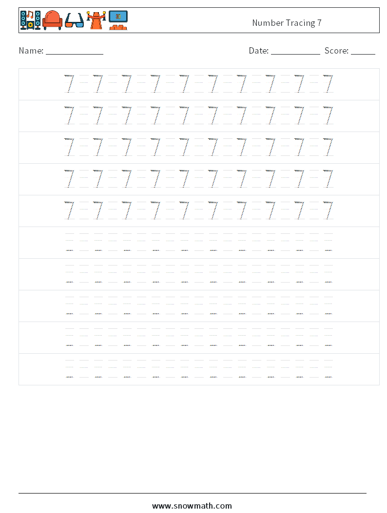 Number Tracing 7 Maths Worksheets 16