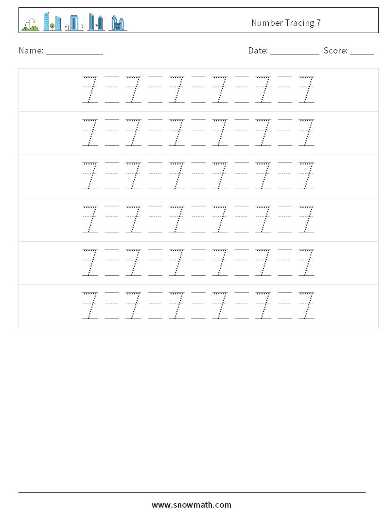 Number Tracing 7 Maths Worksheets 18