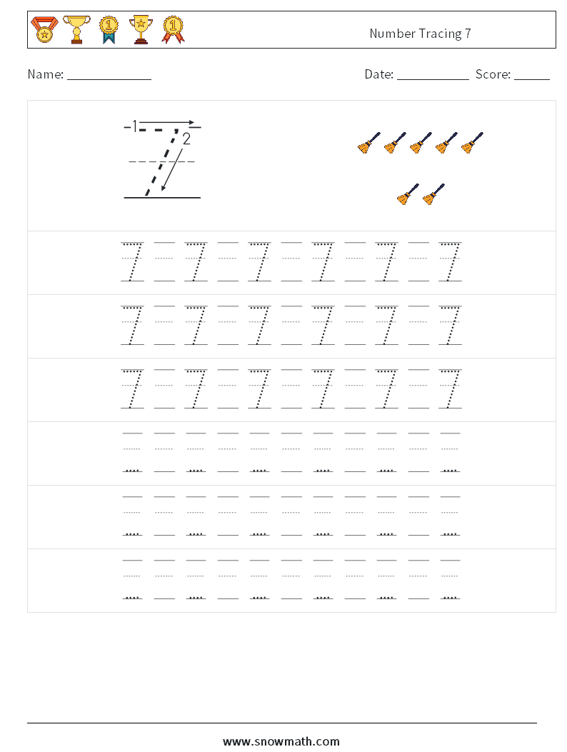 Number Tracing 7 Maths Worksheets 19