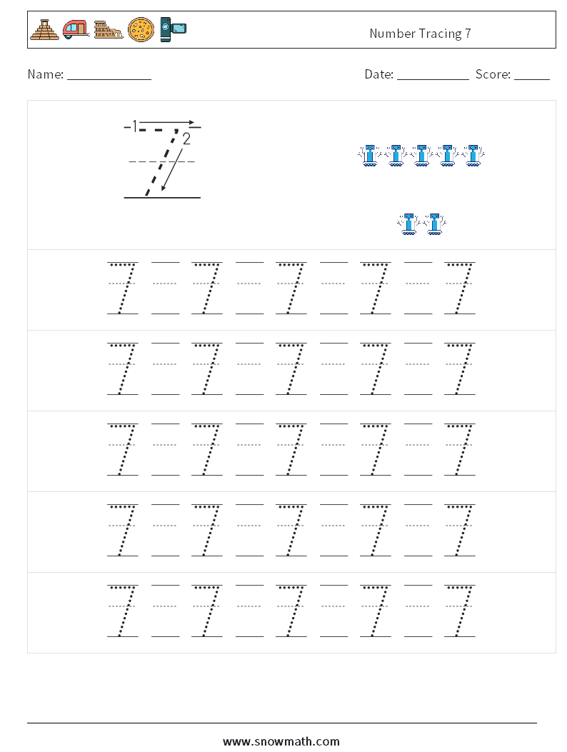 Number Tracing 7 Maths Worksheets 21