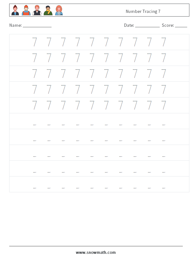 Number Tracing 7 Maths Worksheets 4