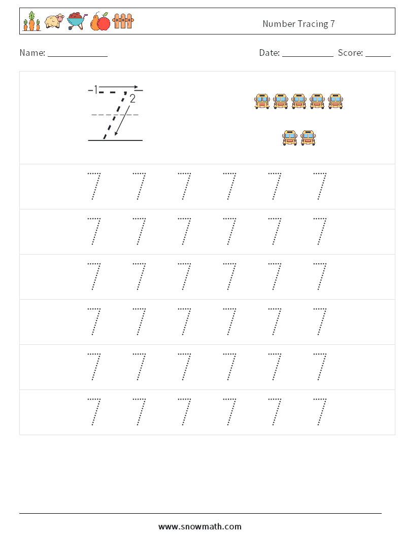 Number Tracing 7 Maths Worksheets 5