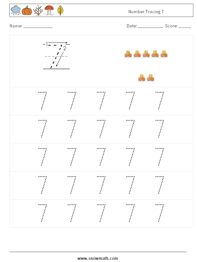 Number Tracing 7 Maths Worksheets 9