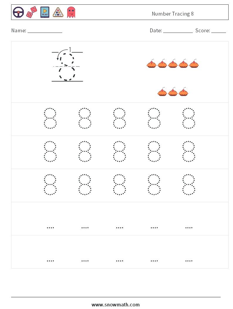 Number Tracing 8 Maths Worksheets 11