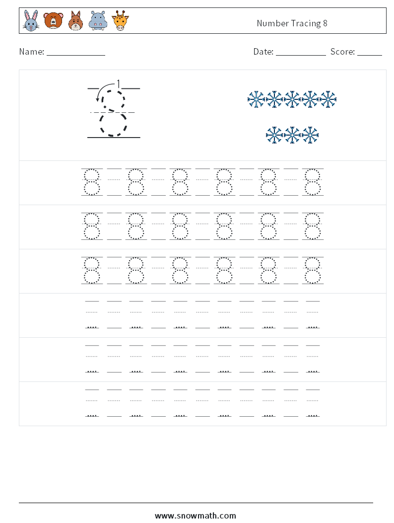 Number Tracing 8 Maths Worksheets 19