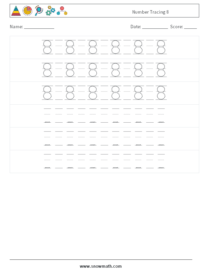 Number Tracing 8 Maths Worksheets 20