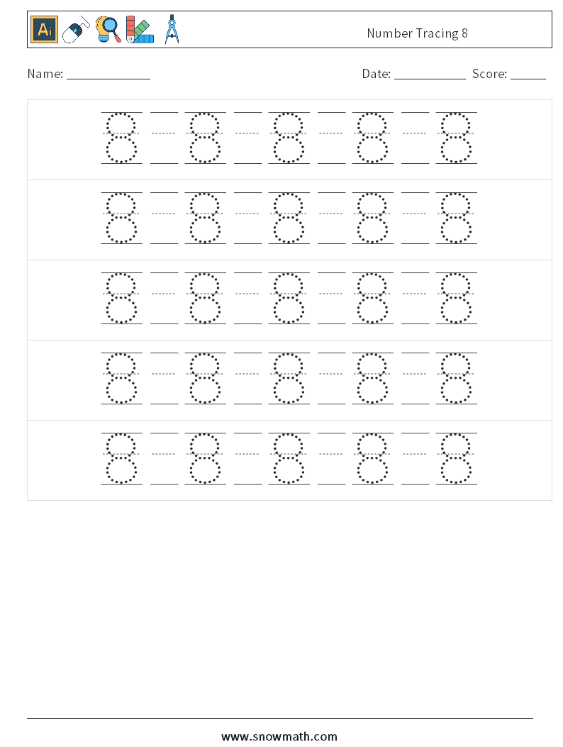 Number Tracing 8 Maths Worksheets 22