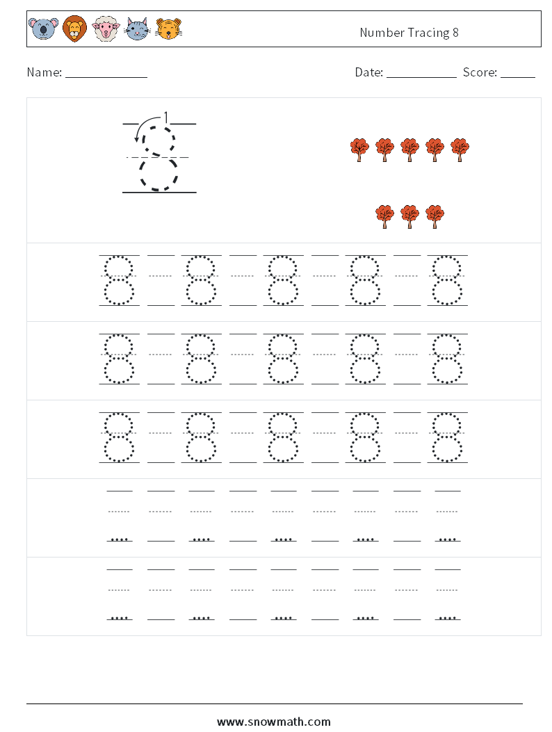 Number Tracing 8 Maths Worksheets 23