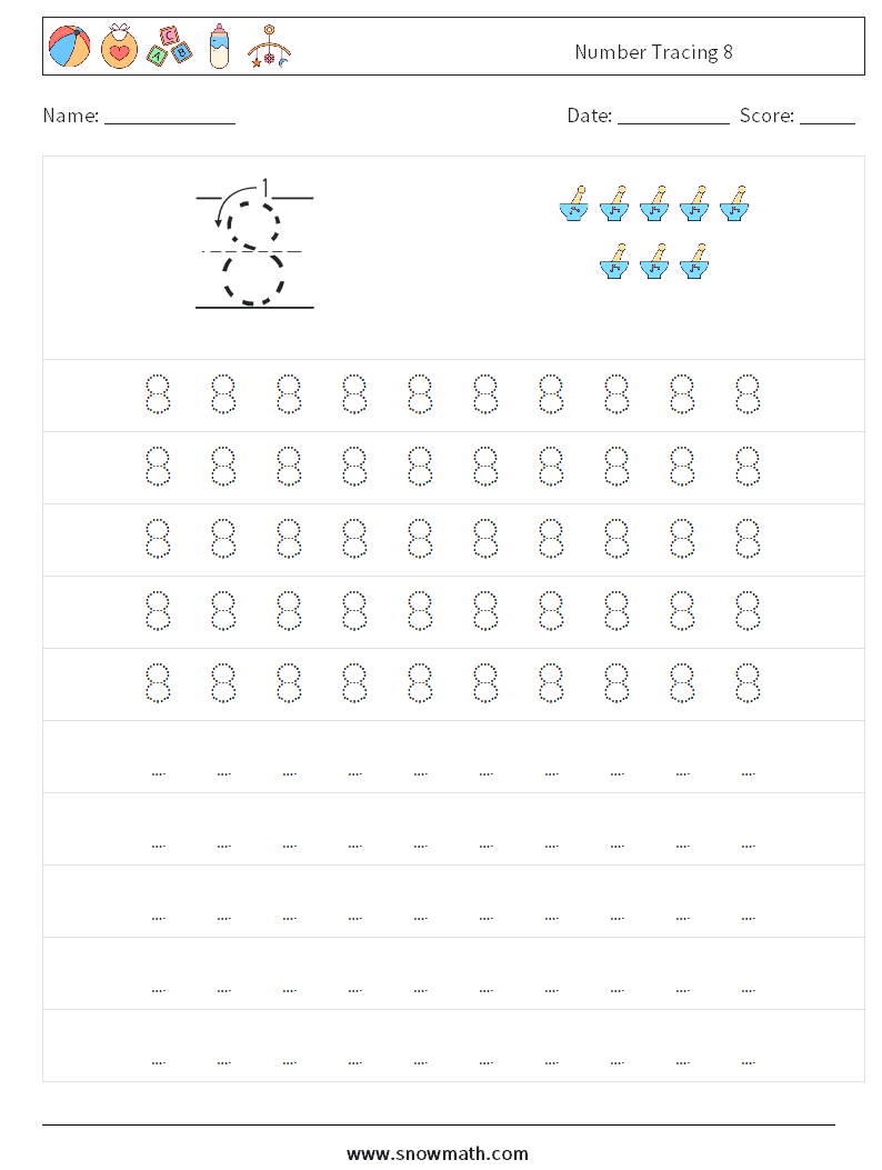 Number Tracing 8 Maths Worksheets 3