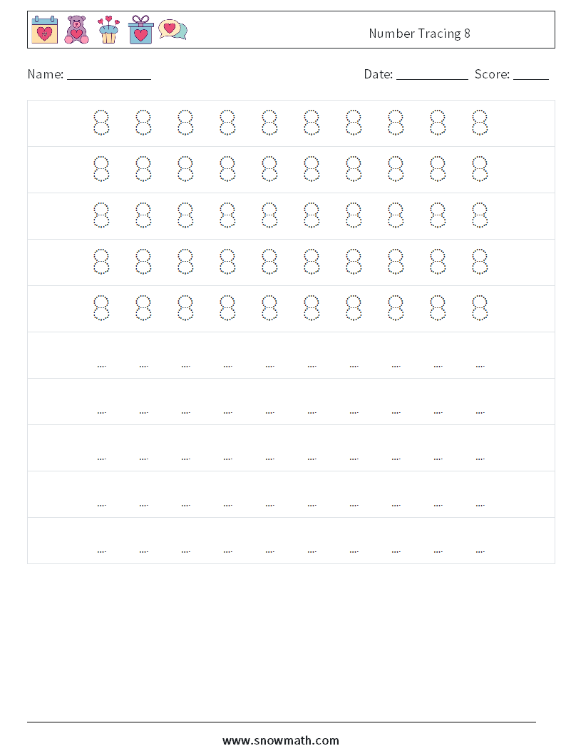 Number Tracing 8 Maths Worksheets 4