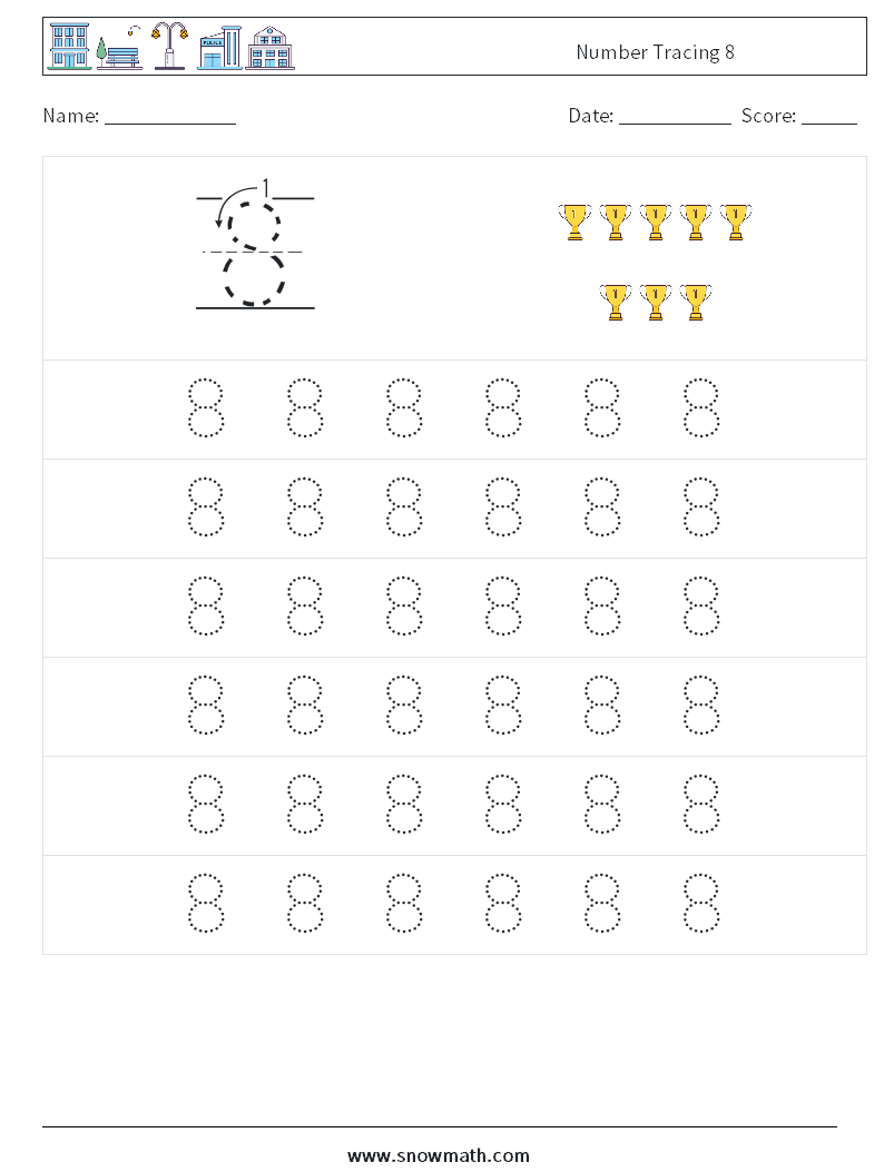 Number Tracing 8 Maths Worksheets 5