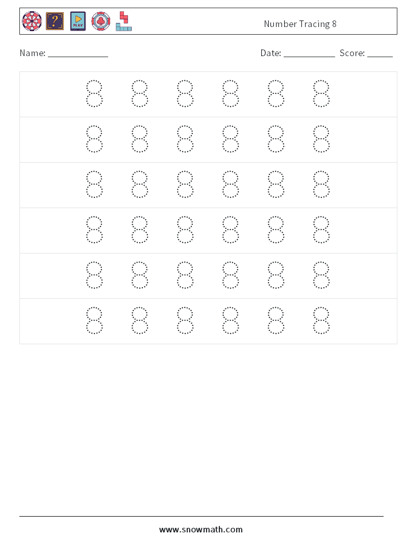 Number Tracing 8 Maths Worksheets 6