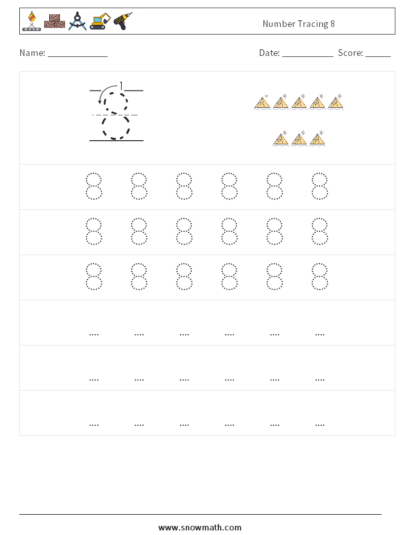 Number Tracing 8 Maths Worksheets 7