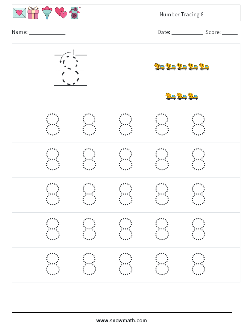 Number Tracing 8 Maths Worksheets 9