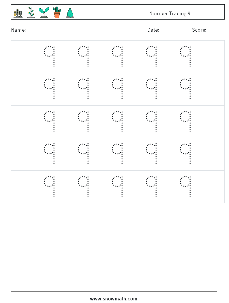 Number Tracing 9 Maths Worksheets 10
