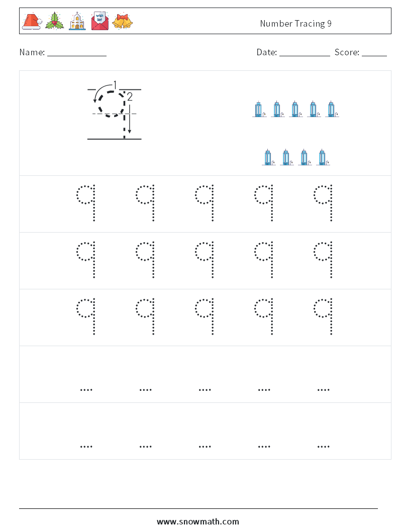 Number Tracing 9 Maths Worksheets 11