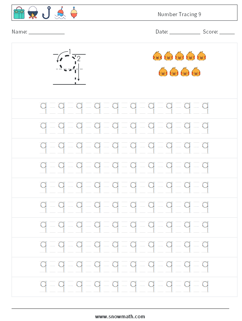 Number Tracing 9 Maths Worksheets 13