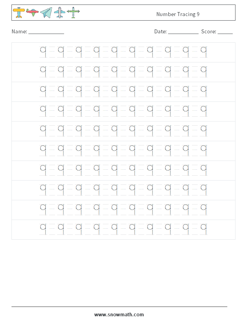 Number Tracing 9 Maths Worksheets 14