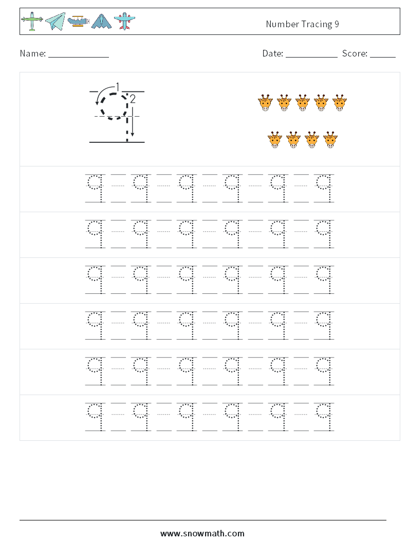 Number Tracing 9 Maths Worksheets 17