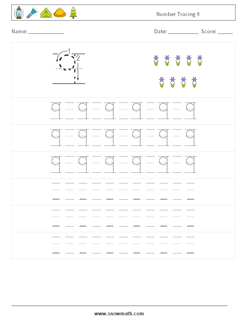 Number Tracing 9 Maths Worksheets 19