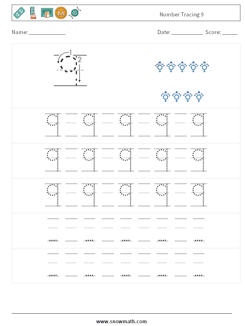 Number Tracing 9 Maths Worksheets 23