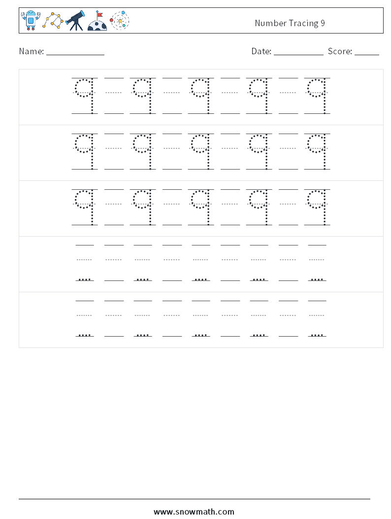 Number Tracing 9 Maths Worksheets 24