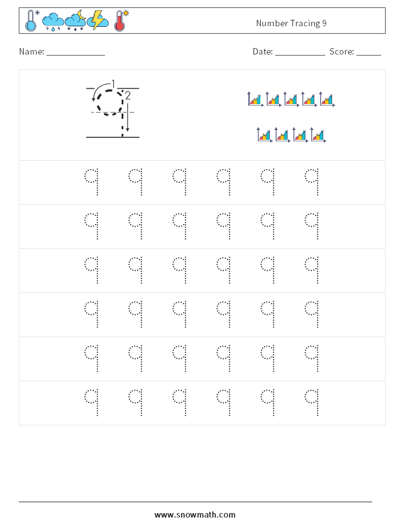 Number Tracing 9 Maths Worksheets 5